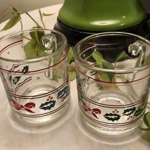 VINTAGE SET OF 2 KIG GLASS MUGS- CHRISTMAS HOLIDAY EGG NOG 8 OZ INDONESIA - #315
